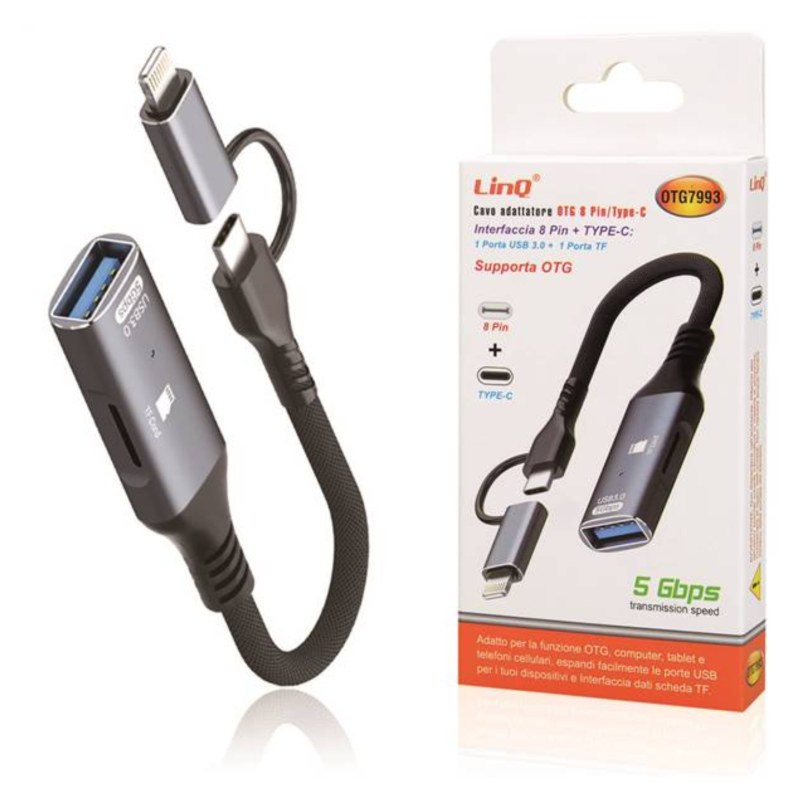 Adaptateur LinQ OTG7993 – Lightning 8 broches vers USB-C Adaptateur LinQ OTG7993 – Lightning 8 broches vers USB-C