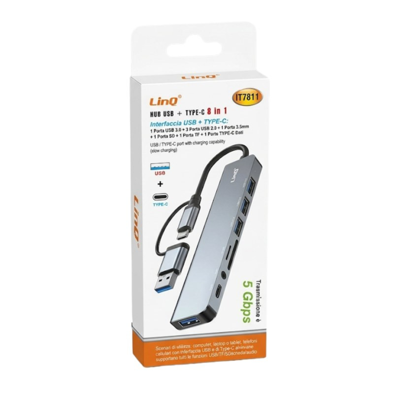 Type-C/USB Hub LinQ IT7811 – 8-in-1, USB 3.0, 3.5mm audio, SD/TF Type-C/USB Hub LinQ IT7811 – 8-in-1, USB 3.0, 3.5mm audio, SD/TF