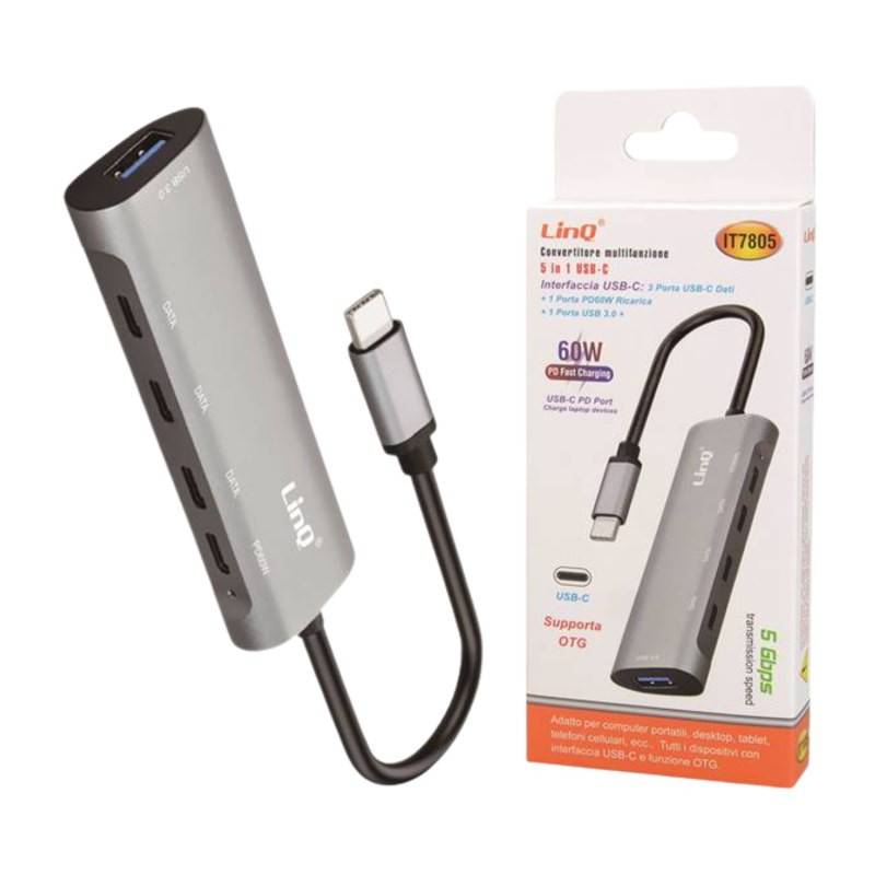 Hub USB-C LinQ IT7805 – 5-en-1, USB 3.0, 3 Type-C, PD 60W Hub USB-C LinQ IT7805 – 5-en-1, USB 3.0, 3 Type-C, PD 60W