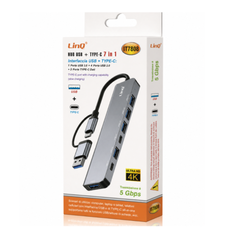 USB-C Hub LinQ IT7808 – HDMI 4K USB 3.0 PD SD TF