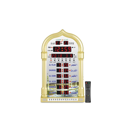 Horloge Azan LED Murale Islamique avec Télécommande - EU - Or - Maison