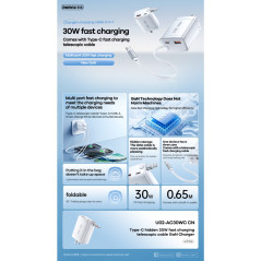 Chargeur GaN 30W REMAX U02-AC30Wi Lightning