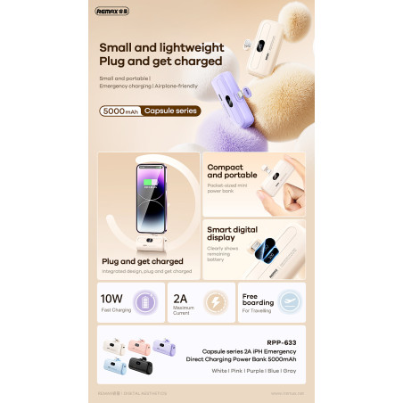 Batterie externe mini Remax RPP-633 – 5 000 mAh Lightning Bleu