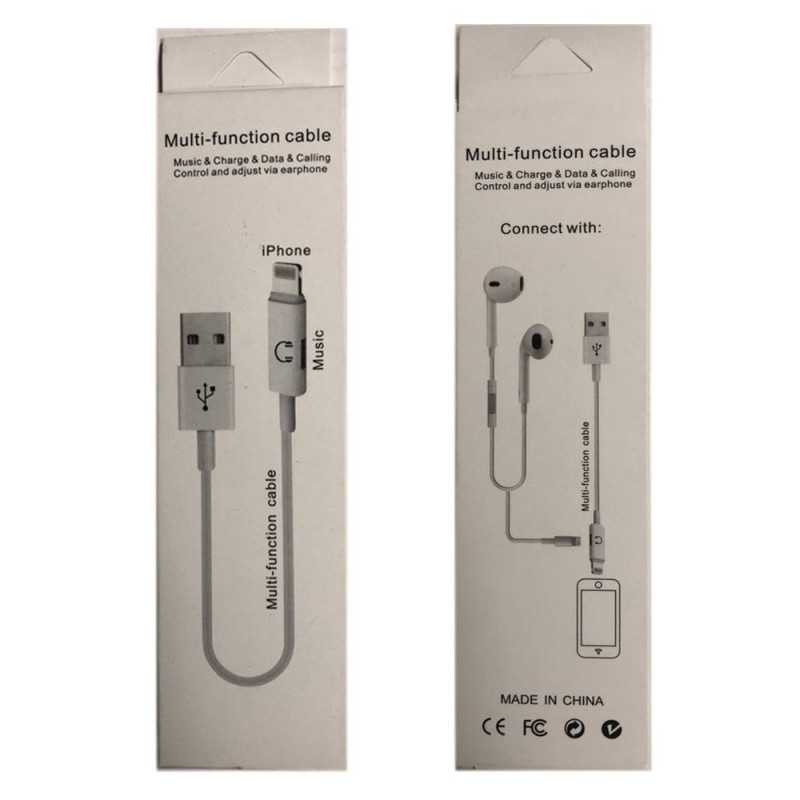 Câble USB / Lightning - 1M avec Adaptateur Chargeant et écoutant de la musique (Compatible) Câble USB / Lightning - 1M avec Adaptateur Chargeant et écoutant de la musique (Compatible)
