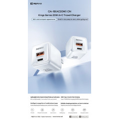 Chargeur REMAX CA-18 20W USB-A USB-C Blanc | Smarty