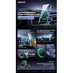 15W MagSafe car mount REMAX RM-C01 Black | Smarty