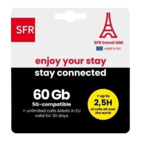 Carte SIM Prépayée SFR Appel et SMS illimités en Europe + 2.