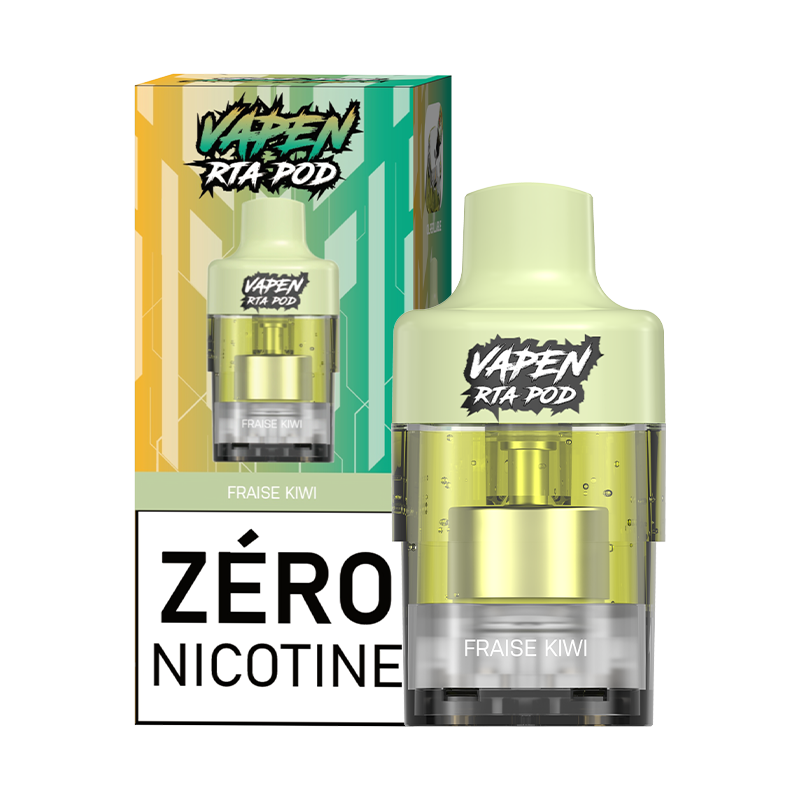 Recharge d’e-liquide pour Vapen RTA Pod – 24 ml, 12 000 bouffées, 0 % nicotine, fraise kiwi Recharge d’e-liquide pour Vapen RTA Pod – 24 ml, 12 000 bouffées, 0 % nicotine, fraise kiwi