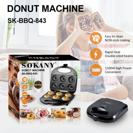 Donut Maker SOKANY Multicook – 6 Non-Stick Molds Black