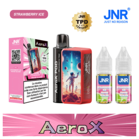 Vapoteuse E-Liquide Rechargeable - JNR AeroX - 32000 puffs - Fraise Glacée