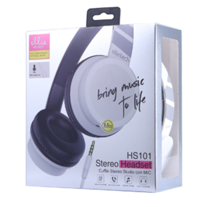 Wired Headset Ellietech HS101 – White, Jack and Mic Wired Headset Ellietech HS101 – White, Jack and Mic