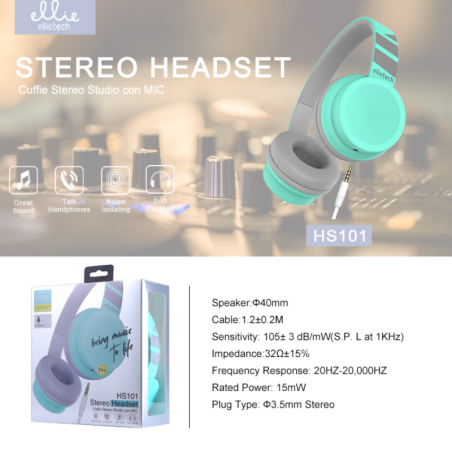 Wired Headset Ellietech HS101 – Blue, Jack and Mic