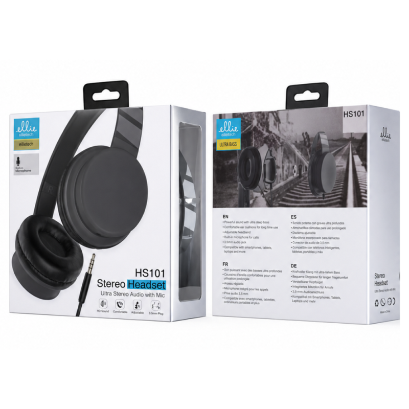 Wired Headphones Ellietech HS101 – jack cable, mic, black