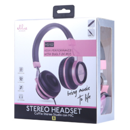 Ellietech HS102 wired headphones pink with mic | Smarty