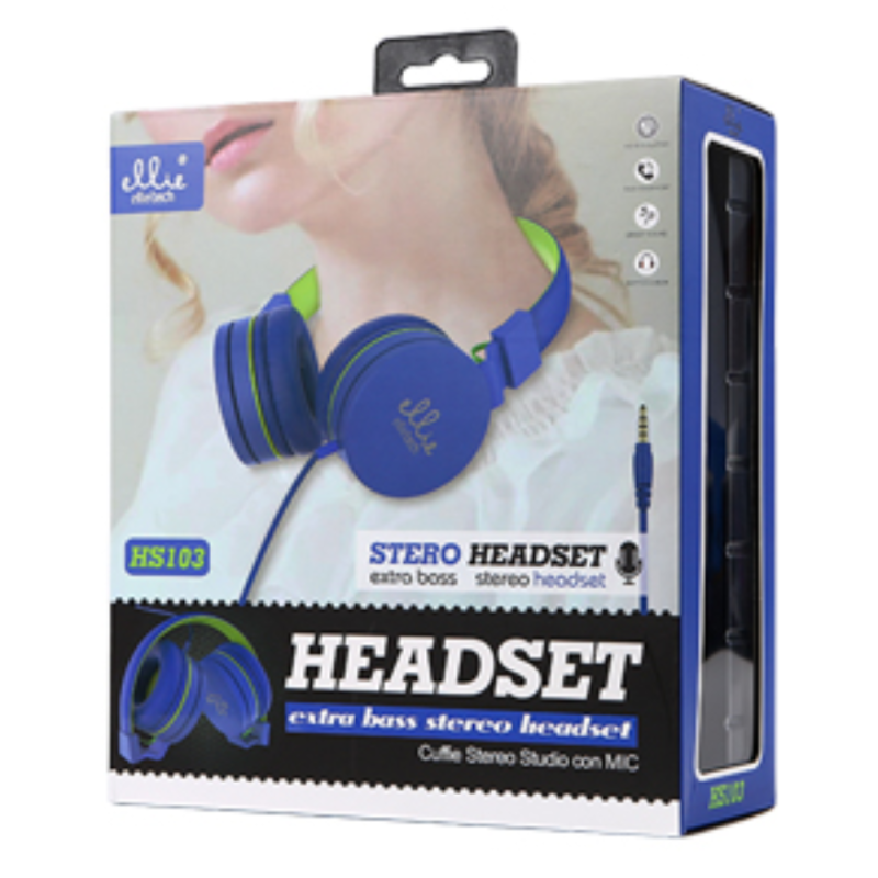 Wired Headphones Ellietech HS103 – jack cable, mic, blue Wired Headphones Ellietech HS103 – jack cable, mic, blue