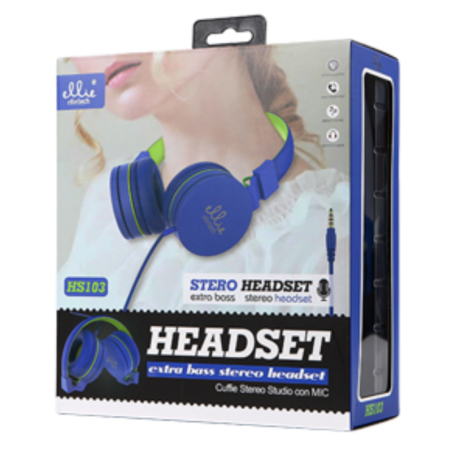 Ellietech HS103 wired headphones blue with mic | Smarty
