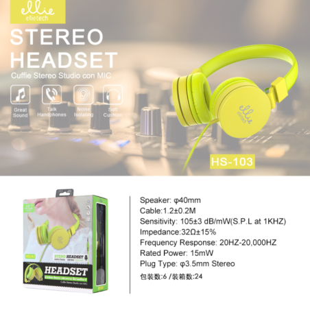 Wired Headphones Ellietech HS103 – jack cable, mic, green