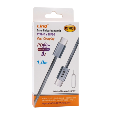 LinQ CC7838 USB-C to USB-C cable 60W white | Smarty