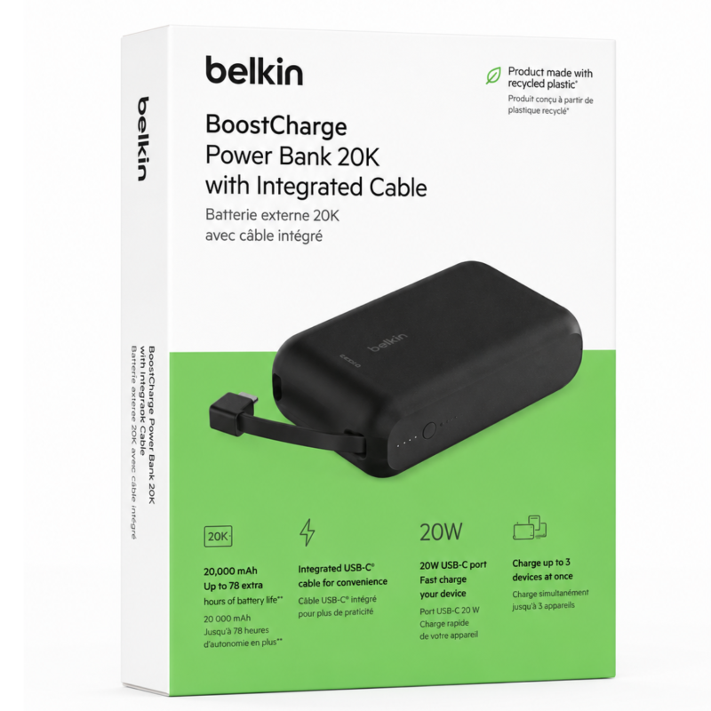 Belkin Laptop Power Bank – 10,000 mAh, 20 W, Black