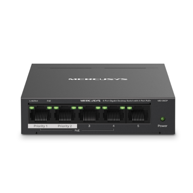 Switch réseau Mercusys MS105GP – 5 ports Gigabit, 4 ports PoE+, format bureau Switch réseau Mercusys MS105GP – 5 ports Gigabit, 4 ports PoE+, format bureau