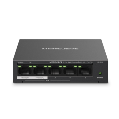 Switch réseau Mercusys MS105GP – 5 ports Gigabit, 4 ports PoE+, format bureau
