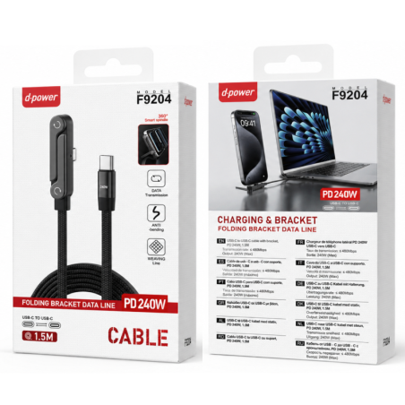 Câble en Nylon USB-C / USB-C PD240W - 1.5M- D-power F9204 - Noir