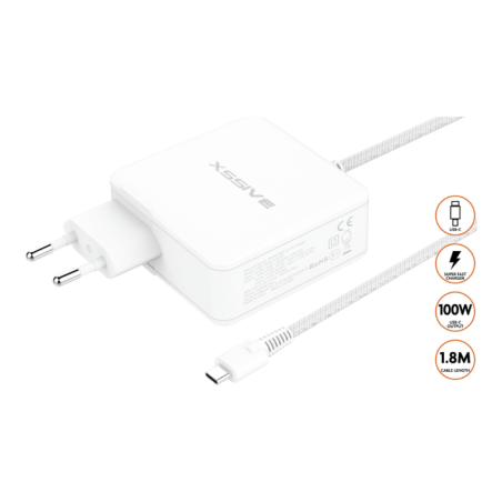 Chargeur secteur USB-C GaN 100W ultra rapide Xssive XSS-100W 1.8MW - Blanc