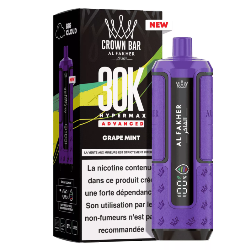 Vapoteuse E-Liquide Rechargeable - AL FAKHER - 30000 Puffs - Grape,Mint