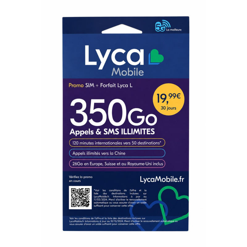 Carte SIM Prépayée Lyca mobile illimité +350 GO d’Internet Sans Abonnement Carte SIM Prépayée Lyca mobile illimité +350 GO d’Internet Sans Abonnement