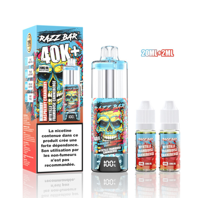 RAZZBAR 40K+ Puffs - Myrtille Framboise Canneberge RAZZBAR 40K+ Puffs - Myrtille Framboise Canneberge
