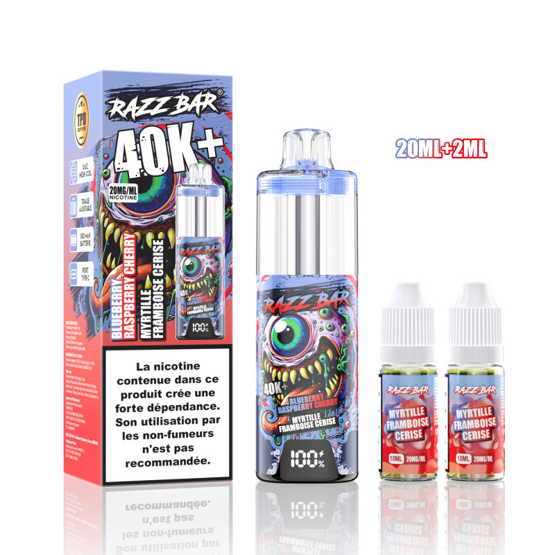 RAZZBAR 40K+ Puffs - Myrtille Framboise Cerise RAZZBAR 40K+ Puffs - Myrtille Framboise Cerise