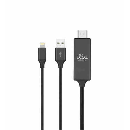 Câble HDMI vers iPhone / iPad avec Alimentation USB Ellietech AU106 - 2M - Noir