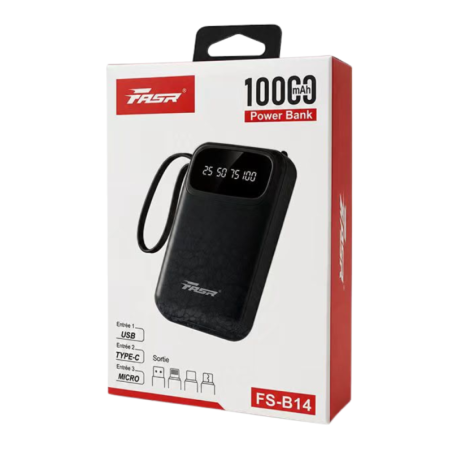 Power Bank 10000 mAh avec 3 Entrées USB-C, Micro USB et 4 Sorties USB, Lightning, USB-C, Micro FASR FS-B14