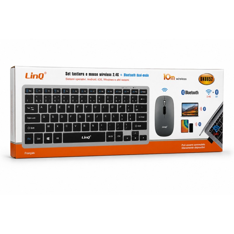 Set Clavier et Souris sans Fil LinQ BK8652 - AZERTY - Noir Set Clavier et Souris sans Fil LinQ BK8652 - AZERTY - Noir