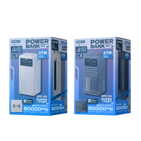 Power Bank REMAX RPP-161 – 50,000 mAh, PD 27 W / QC 22.5 W Fast Charging, Grey
