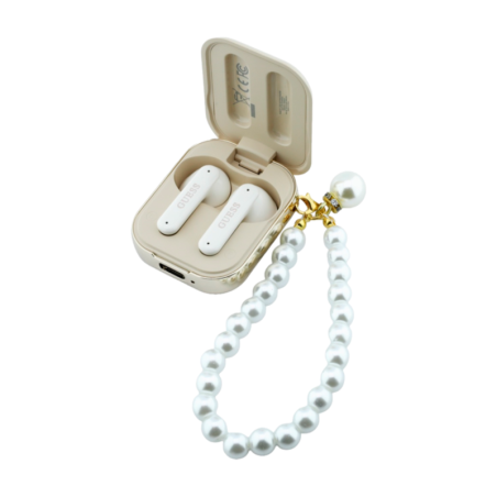 Écouteurs TWS Sans Fil Bluetooth avec Boîtier de Charge GUESS GUTWSLD2HSPEE – Beige