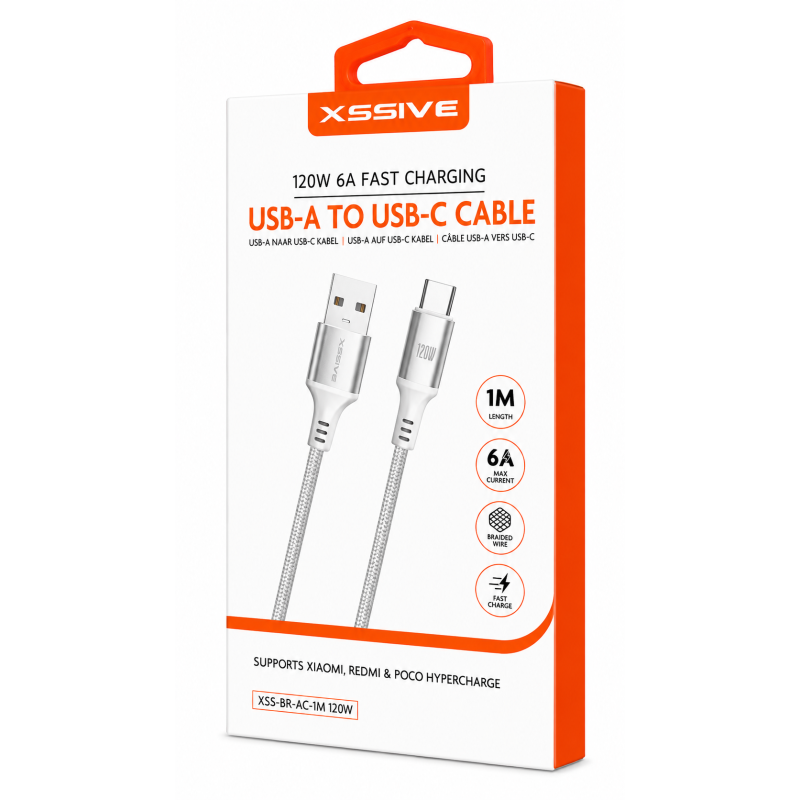 Câble USB-A vers USB-C XSSIVE XSS-BR-AC-1M Charge Rapide 120W 6A 1M