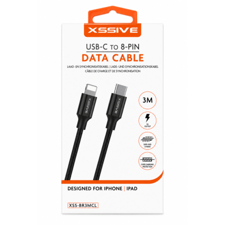 Câble USB-C vers Lightning XSSIVE XSS-BR3MCL Charge & Synchronisation 2A 3M - Noir
