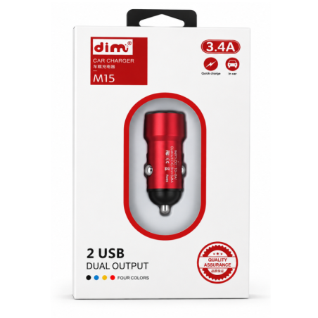 Chargeur Voiture Double USB 3.4A - DIM M15 - Rouge
