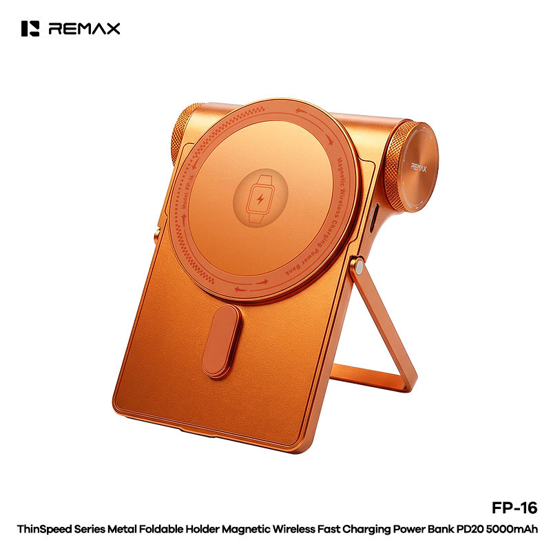 Magnetic Power Bank REMAX ThinSpeed FP-16 – 5,000 mAh, 20 W, Folding Stand, Orange