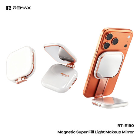 Lampe Selfie Magnétique 3-En-1 REMAX RT-E190, 49 LED, Miroir De Maquillage, Support Téléphone, Batterie 750 mAh