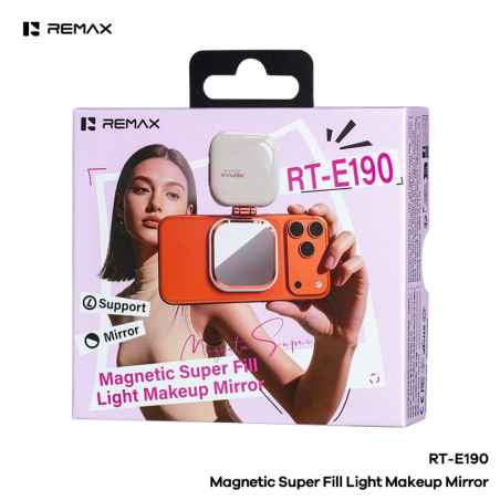 Lampe Selfie Magnétique 3-En-1 REMAX RT-E190, 49 LED, Miroir De Maquillage, Support Téléphone, Batterie 750 mAh