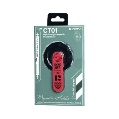 Support Téléphone Magnétique REMAX CT01, Rotatif À 360°, Pliable De 0 À 90°, Alliage D’Aluminium, Universel, Rouge