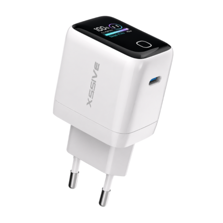 Chargeur GaN PD USB-C XSSIVE XSS-AC87 avec écran intelligent – 45 W, blanc