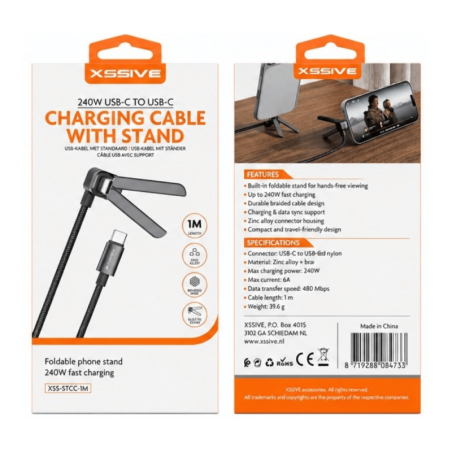 Câble de Charge USB-C/USB-C avec Support - 1M - XSSIVE XSS-STCC-1M