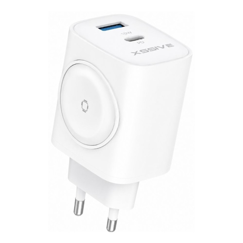 Chargeur rapide PD XSSIVE XSS-AC83 avec charge sans fil pour montre connectée – 22 W, blanc