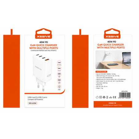 Chargeur Rapide GaN Multiports 40W XSSIVE XSS-AC84 - Blanc