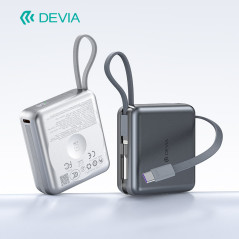 Power Bank Magnétique 10000mAh 22.5W avec câbles Lightning + USB-C Devia Ultra9 - Argent