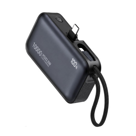 Mini Power Bank Portable 10000mAh PD 22,5 W avec Connecteur USB-C et Câble Lightning TUGII-Y10 - Gris