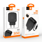 Chargeur Secteur Rapide GaN 30W USB-C avec Câble USB-C Rétractable Intégré WUW-C257 - Noir